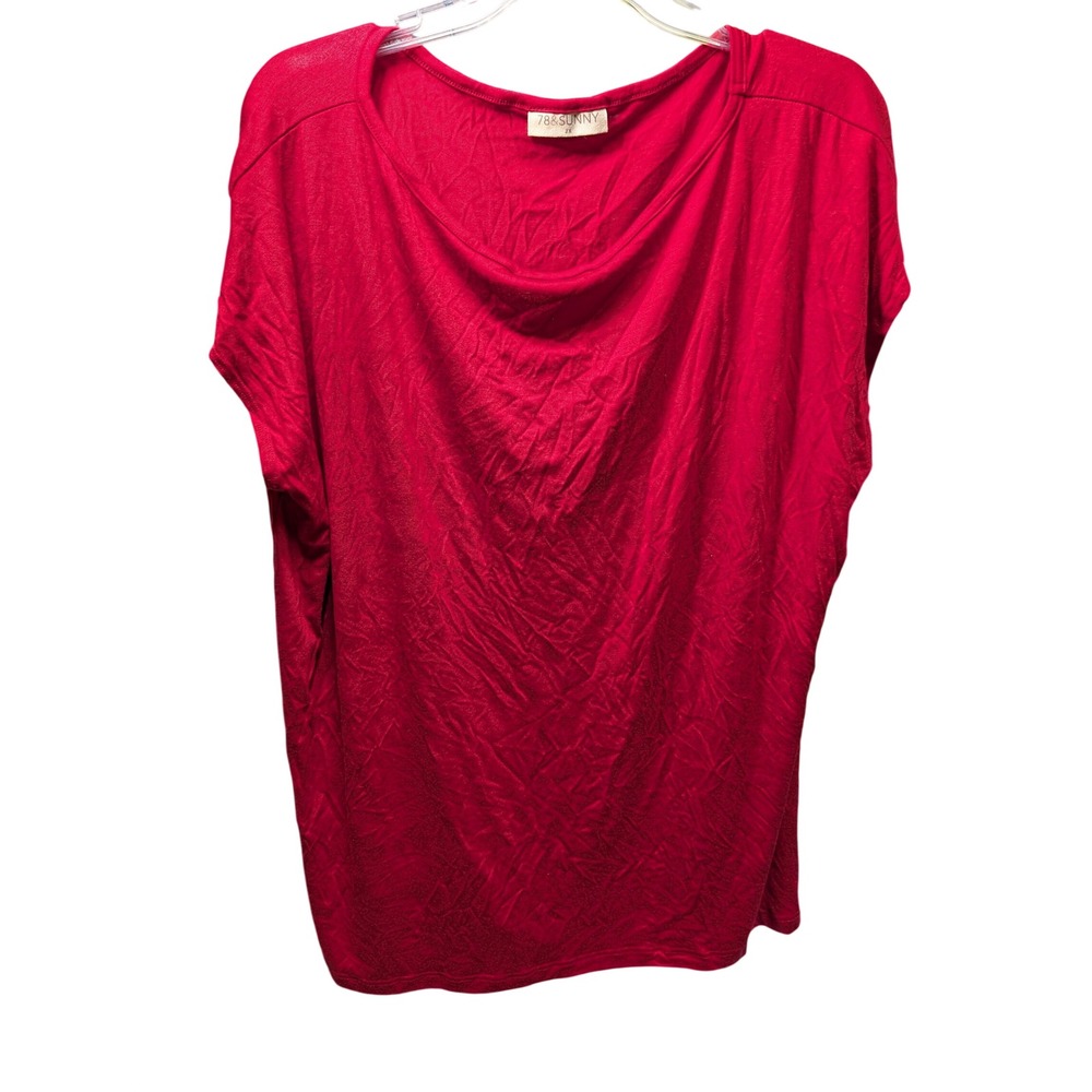 78 & Sunny Cowl Neck Top Women 2X Red NWT Draped Short Sleeve Blouse